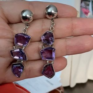 Dangle clip on Amethyst Silver Earrings